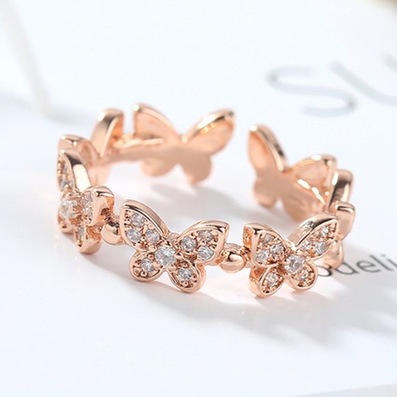 NEW! Butterfly Ring Beautiful Color Rose Gold CZ Diamonds - Picture 3 of 8